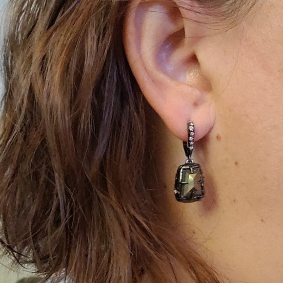 ALEXIS BITTAR • NEW Elements Pyrite Stone Rocky Drop Gunmetal Earrings - Picture 11 of 13